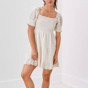 American Eagle Outfitters Cream Smocked Dress